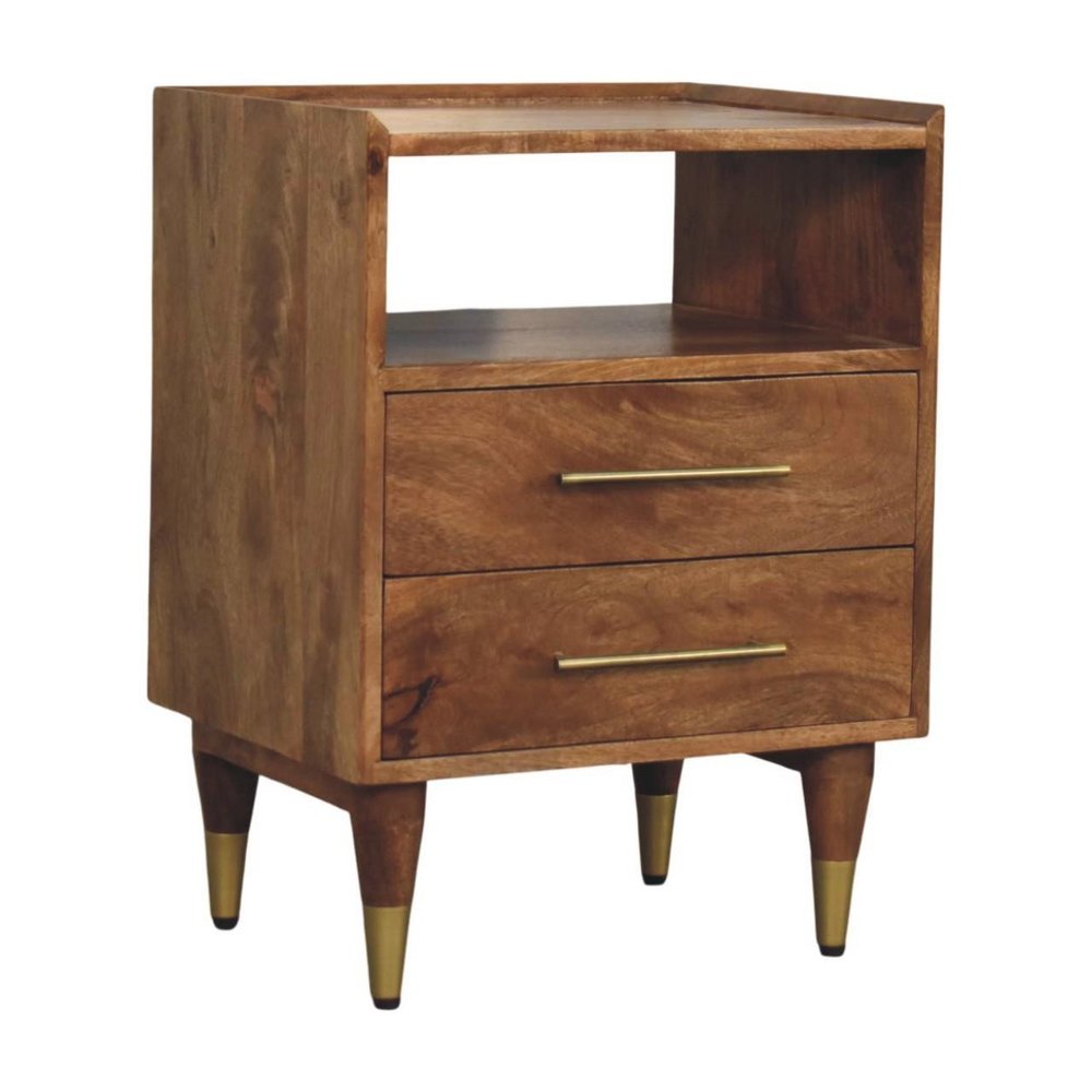 24" Brown Solid Wood Two Drawer Nightstand — view 2