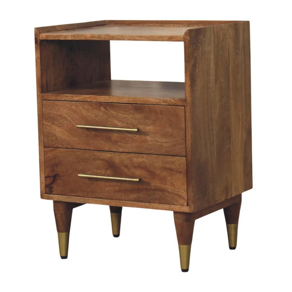 24" Brown Solid Wood Two Drawer Nightstand — view 3