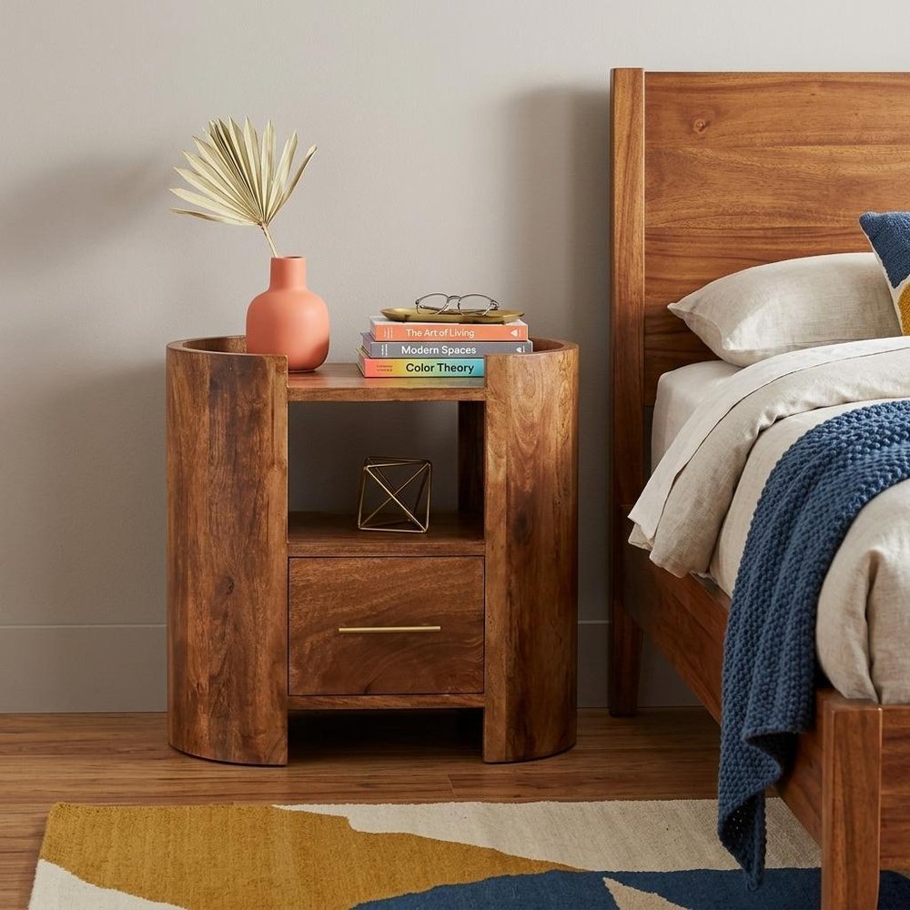 20" Golden Brown Solid Wood One Drawer Nightstand — view 10