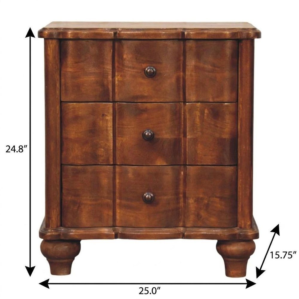 25" Chestnut Solid Wood Three Drawer Nightstand HomeRoots