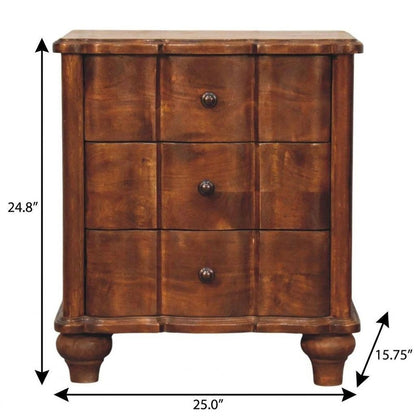 25" Chestnut Solid Wood Three Drawer Nightstand HomeRoots