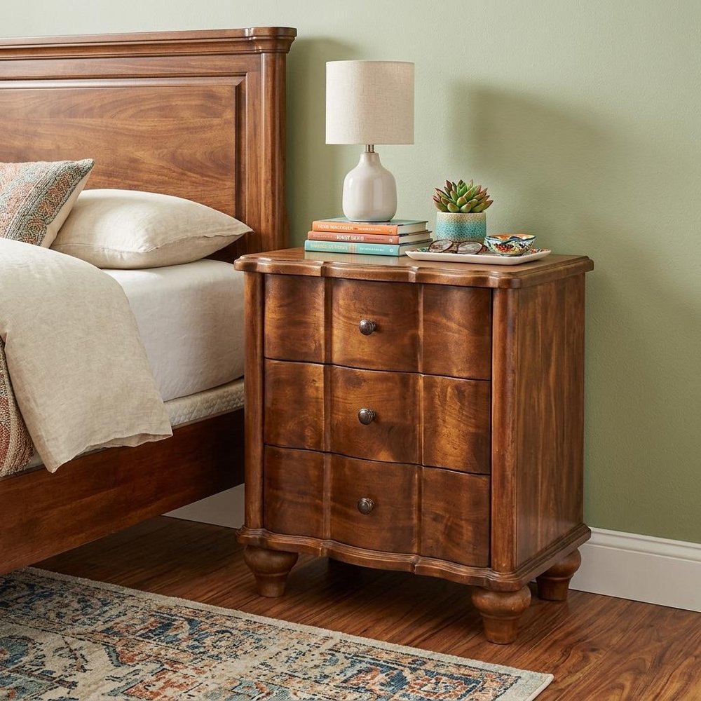 25" Chestnut Solid Wood Three Drawer Nightstand HomeRoots