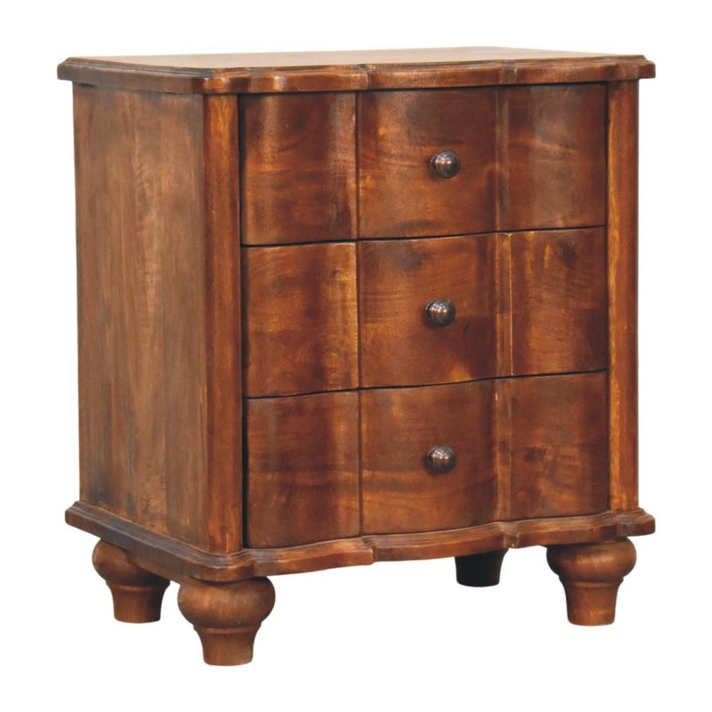 25" Chestnut Solid Wood Three Drawer Nightstand — view 3