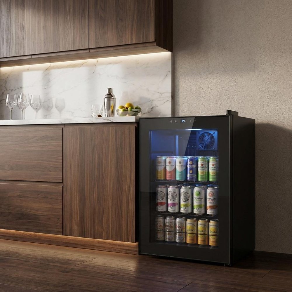20" X 17" Clear and Black Metal Single Compartment Can Beverage Refrigerator HomeRoots