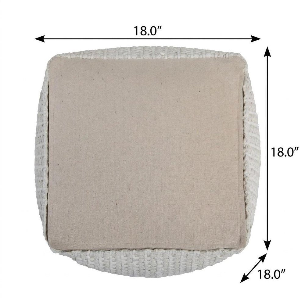 18" Off White Cotton Blend Cube Pouf Ottoman — view 9