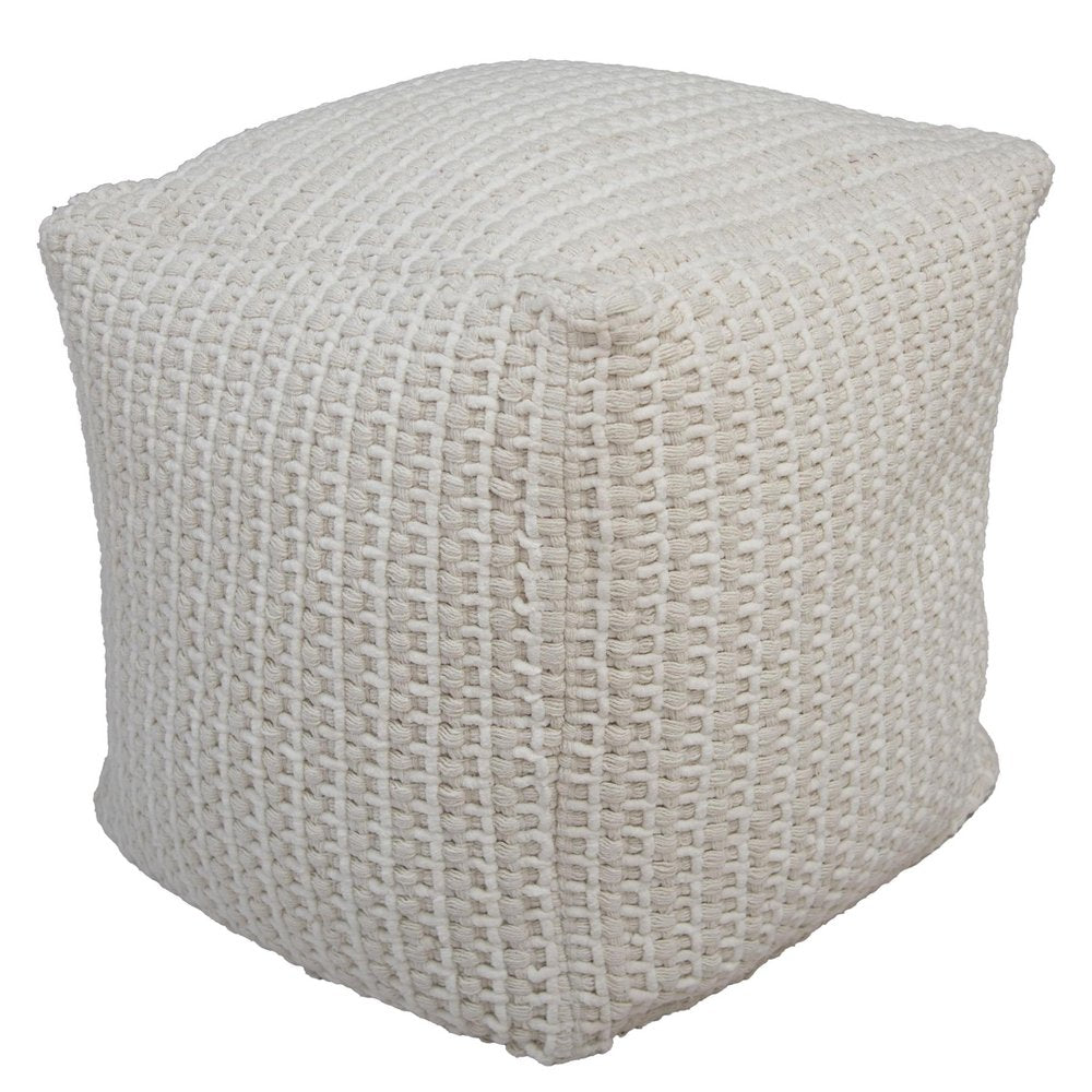 18" Off White Cotton Blend Cube Pouf Ottoman HomeRoots