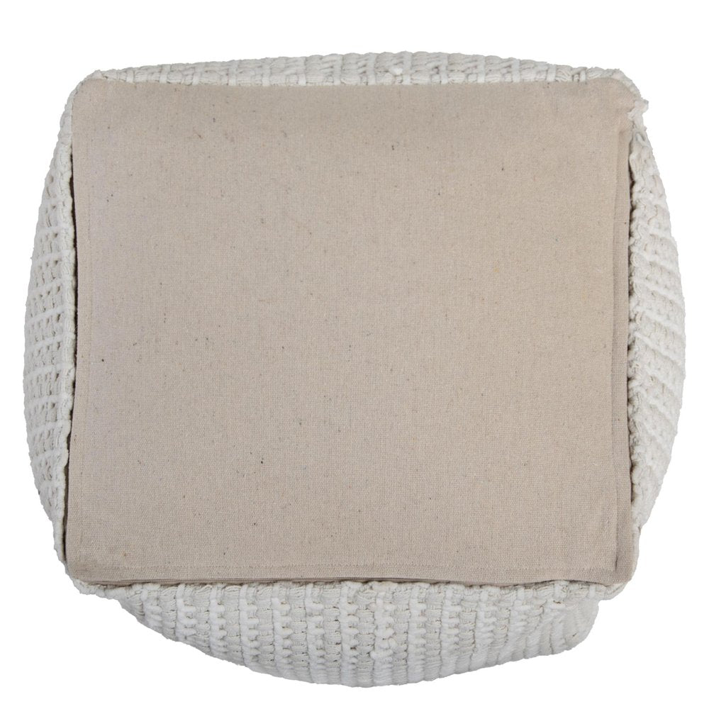18" Off White Cotton Blend Cube Pouf Ottoman — view 3