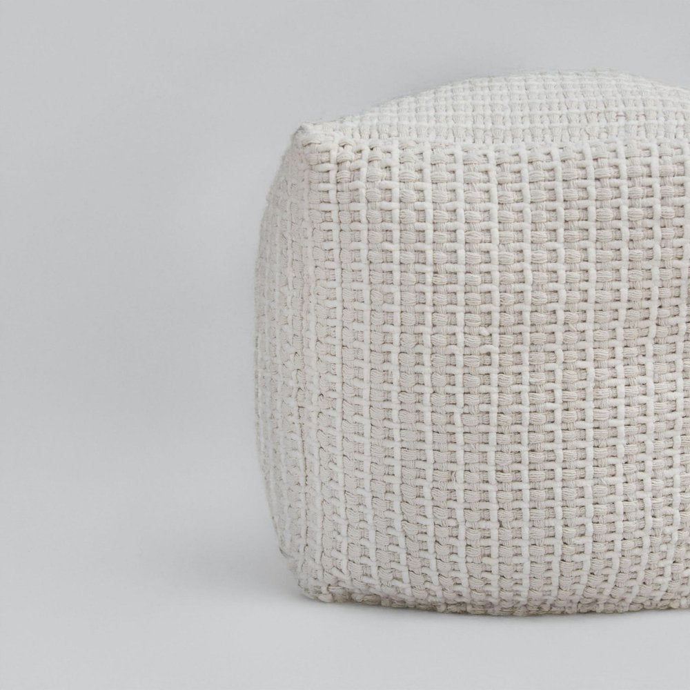18" Off White Cotton Blend Cube Pouf Ottoman — view 4