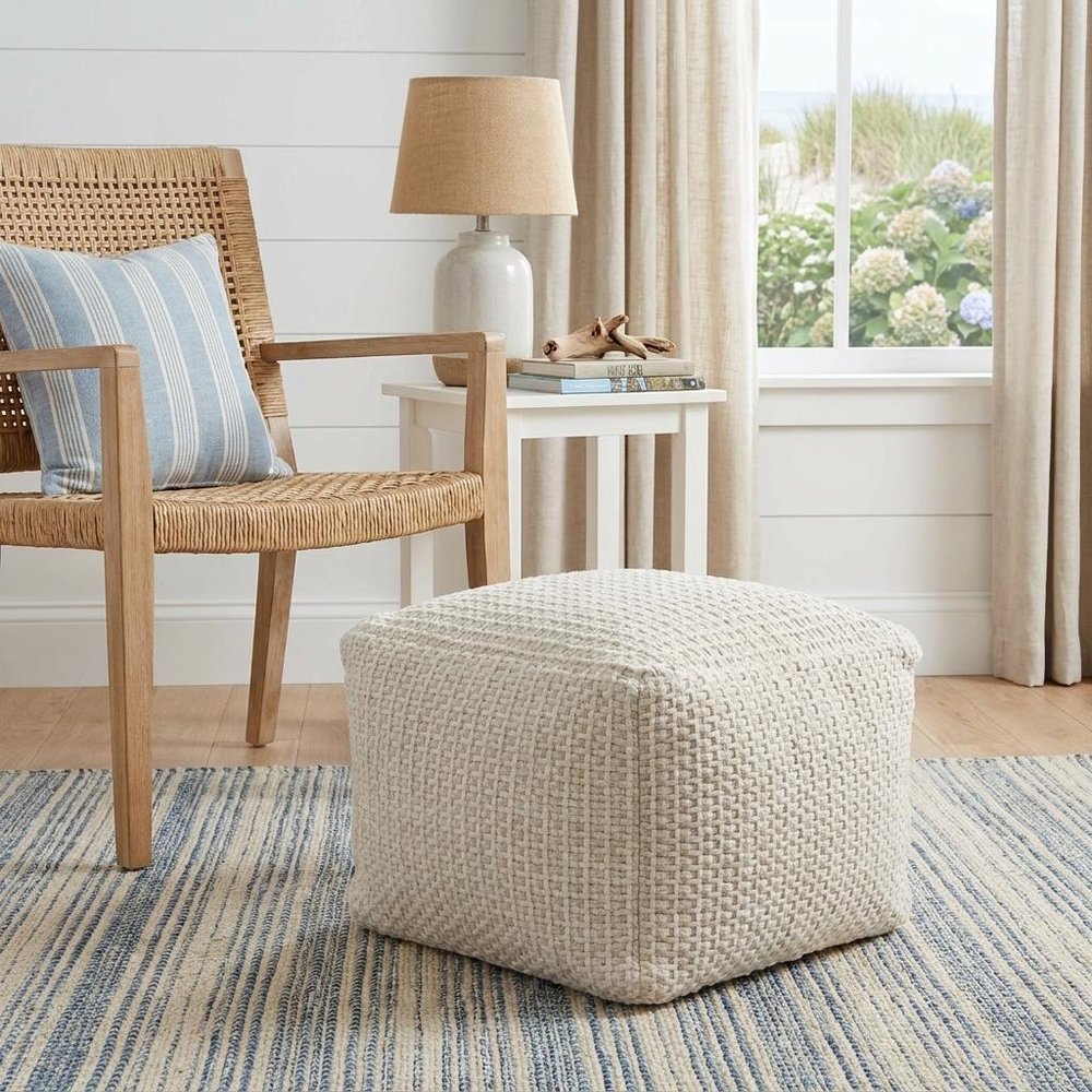 18" Off White Cotton Blend Cube Pouf Ottoman HomeRoots