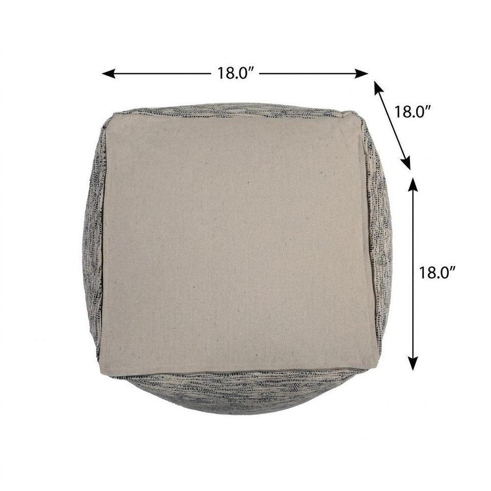 18" Blue and Ivory Cotton Blend Striped Cube Pouf Ottoman — view 8