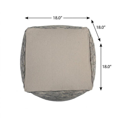 18" Blue and Ivory Cotton Blend Striped Cube Pouf Ottoman HomeRoots