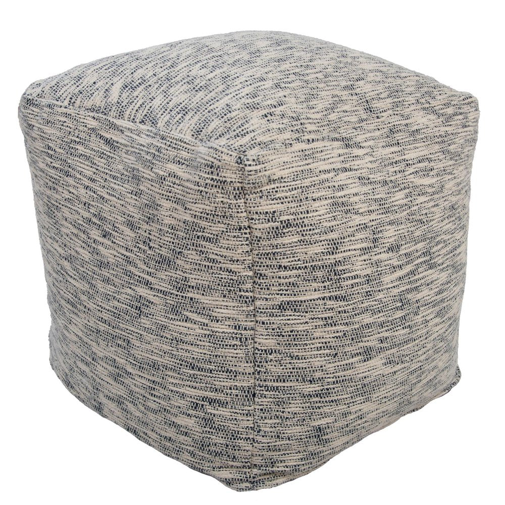 18" Blue and Ivory Cotton Blend Striped Cube Pouf Ottoman — view 5