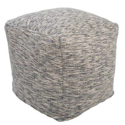 18" Blue and Ivory Cotton Blend Striped Cube Pouf Ottoman HomeRoots