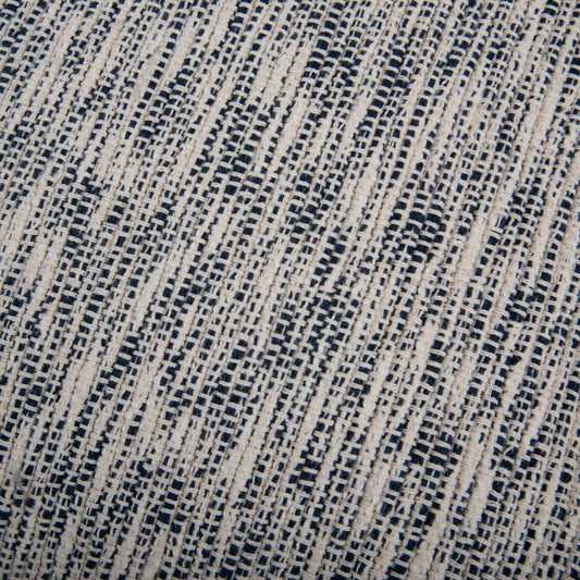 18" Blue and Ivory Cotton Blend Striped Cube Pouf Ottoman
