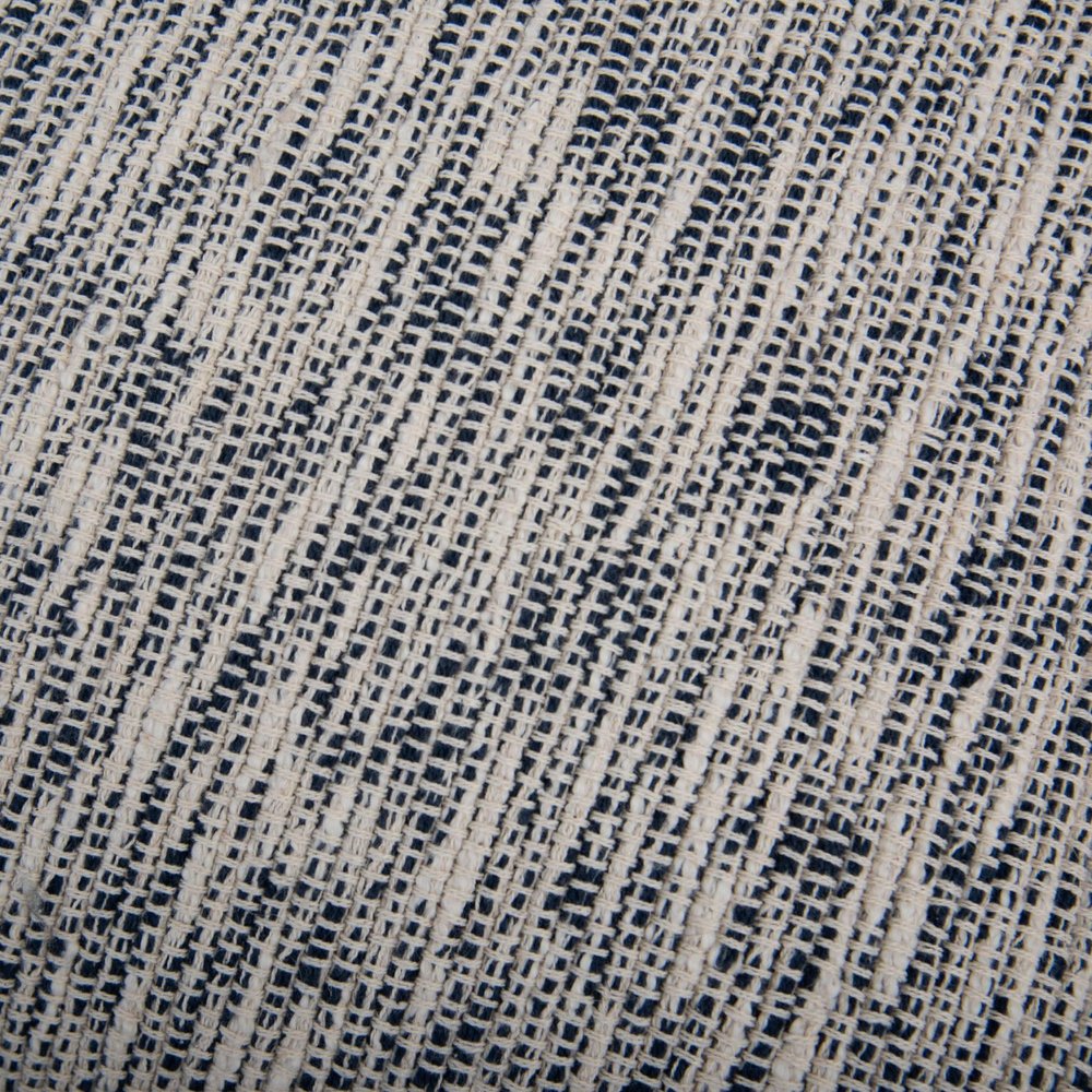 18" Blue and Ivory Cotton Blend Striped Cube Pouf Ottoman — view 9