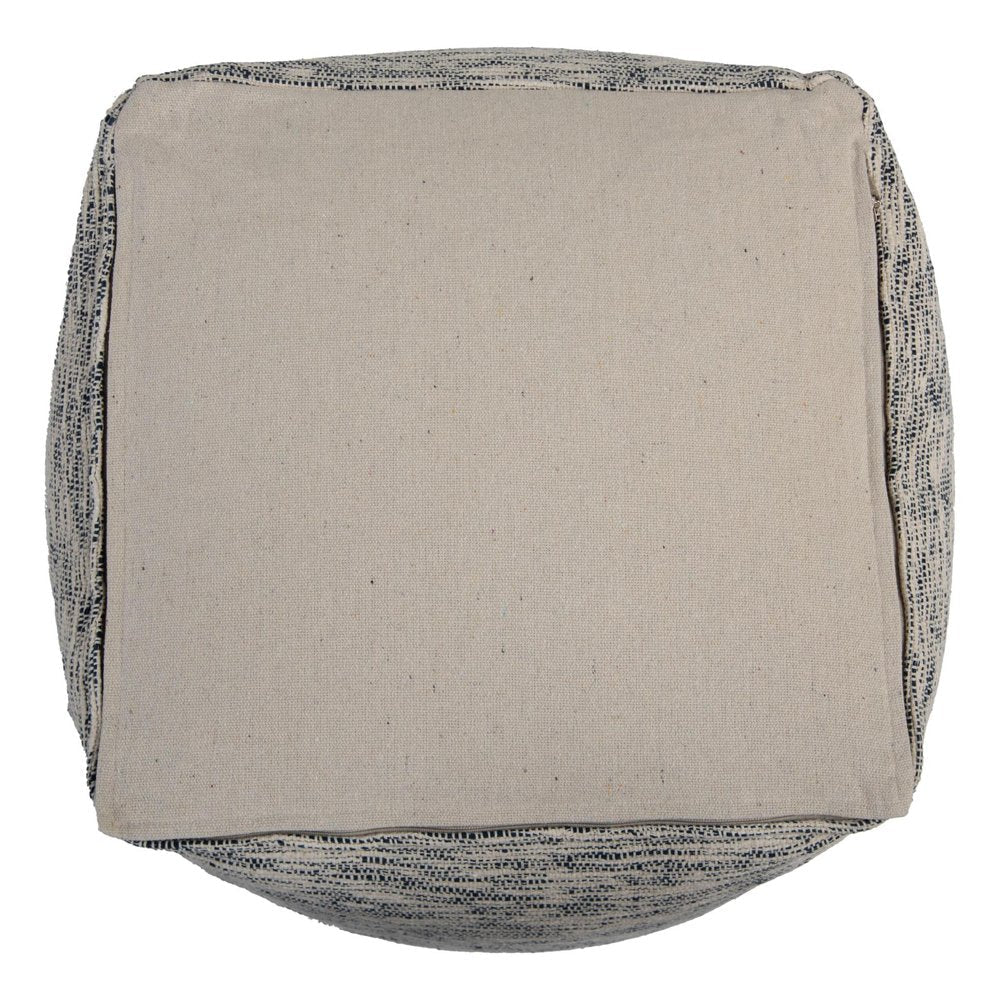 18" Blue and Ivory Cotton Blend Striped Cube Pouf Ottoman — view 3