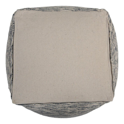 18" Blue and Ivory Cotton Blend Striped Cube Pouf Ottoman HomeRoots