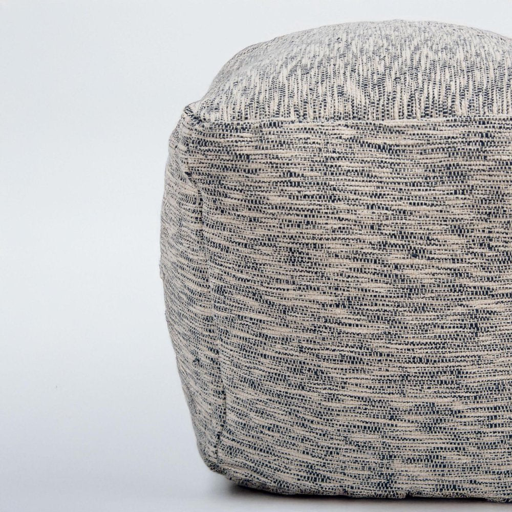18" Blue and Ivory Cotton Blend Striped Cube Pouf Ottoman — view 7