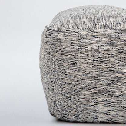 18" Blue and Ivory Cotton Blend Striped Cube Pouf Ottoman HomeRoots