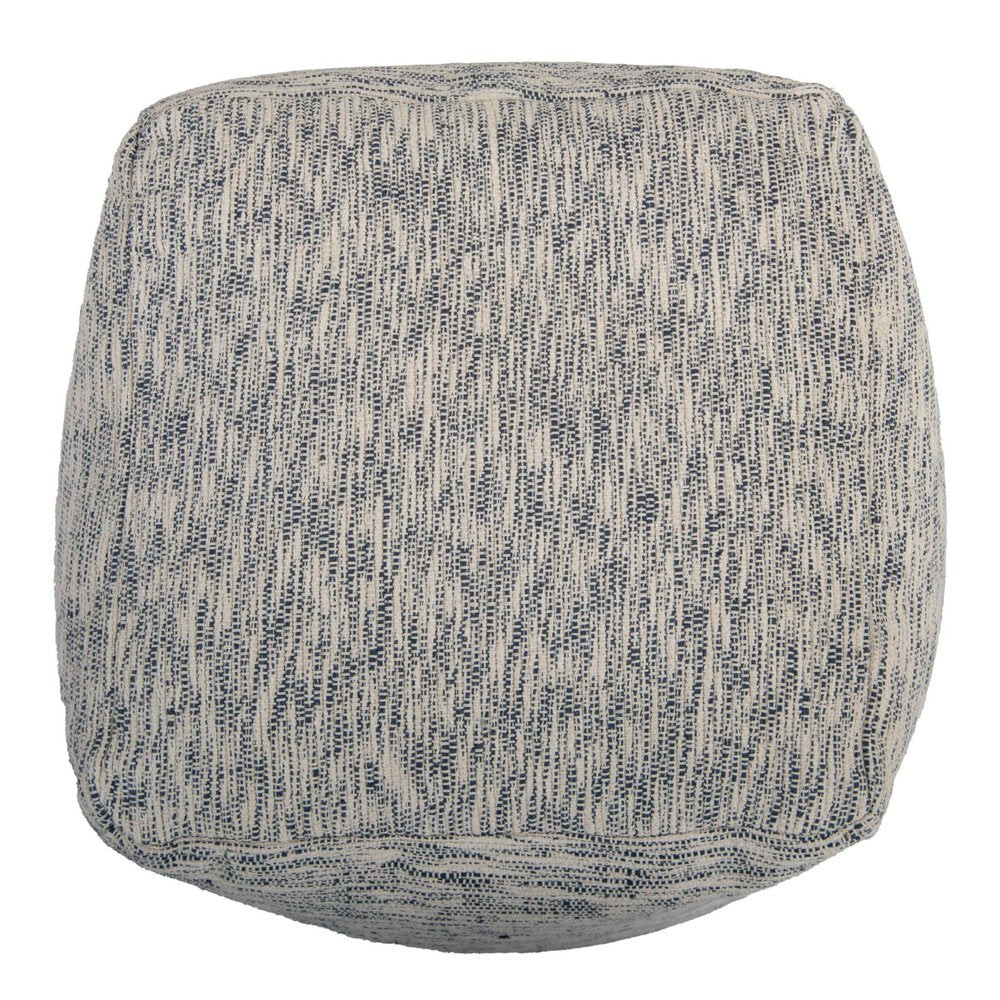 18" Blue and Ivory Cotton Blend Striped Cube Pouf Ottoman — view 4
