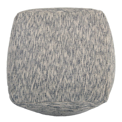 18" Blue and Ivory Cotton Blend Striped Cube Pouf Ottoman HomeRoots