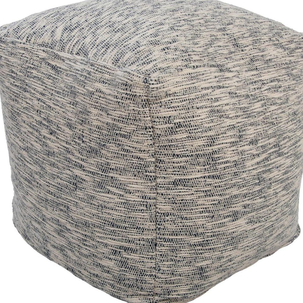 18" Blue and Ivory Cotton Blend Striped Cube Pouf Ottoman HomeRoots