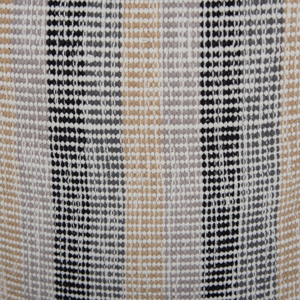 18" Beige Black and Gray Cotton Blend Striped Cube Pouf Ottoman HomeRoots