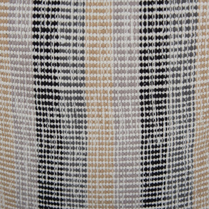 18" Beige Black and Gray Cotton Blend Striped Cube Pouf Ottoman HomeRoots