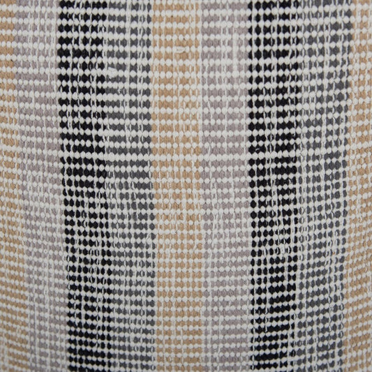 18" Beige Black and Gray Cotton Blend Striped Cube Pouf Ottoman