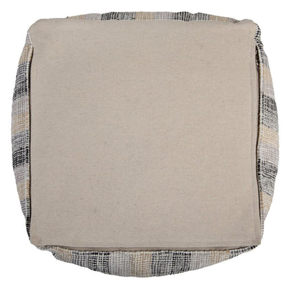 18" Beige Black and Gray Cotton Blend Striped Cube Pouf Ottoman HomeRoots