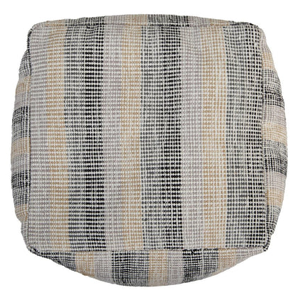 18" Beige Black and Gray Cotton Blend Striped Cube Pouf Ottoman HomeRoots