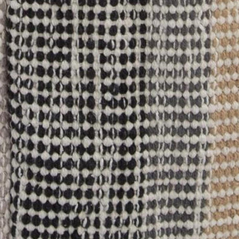 18" Beige Black and Gray Cotton Blend Striped Cube Pouf Ottoman HomeRoots