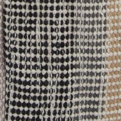 18" Beige Black and Gray Cotton Blend Striped Cube Pouf Ottoman HomeRoots