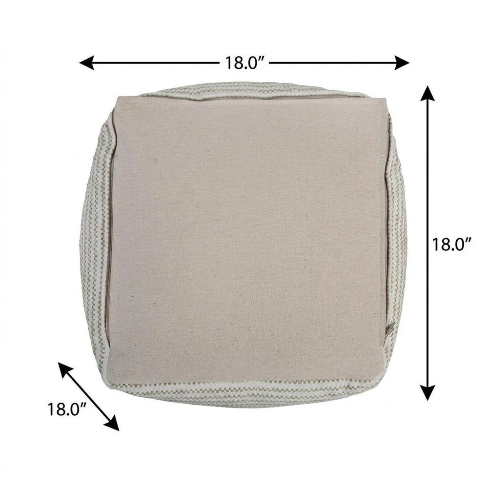 18" Sage Green and Ivory Cotton Blend Striped Cube Pouf Ottoman — view 9