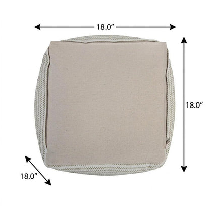 18" Sage Green and Ivory Cotton Blend Striped Cube Pouf Ottoman HomeRoots