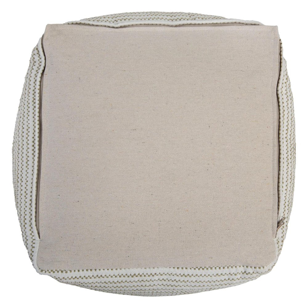 18" Sage Green and Ivory Cotton Blend Striped Cube Pouf Ottoman — view 3