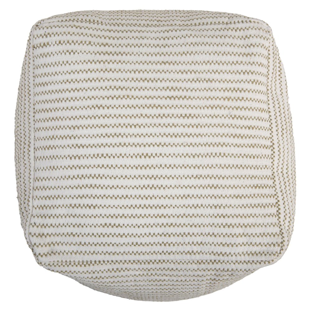 18" Sage Green and Ivory Cotton Blend Striped Cube Pouf Ottoman — view 5