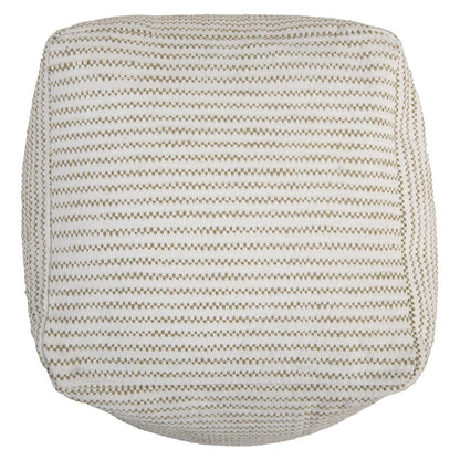 18" Sage Green and Ivory Cotton Blend Striped Cube Pouf Ottoman HomeRoots
