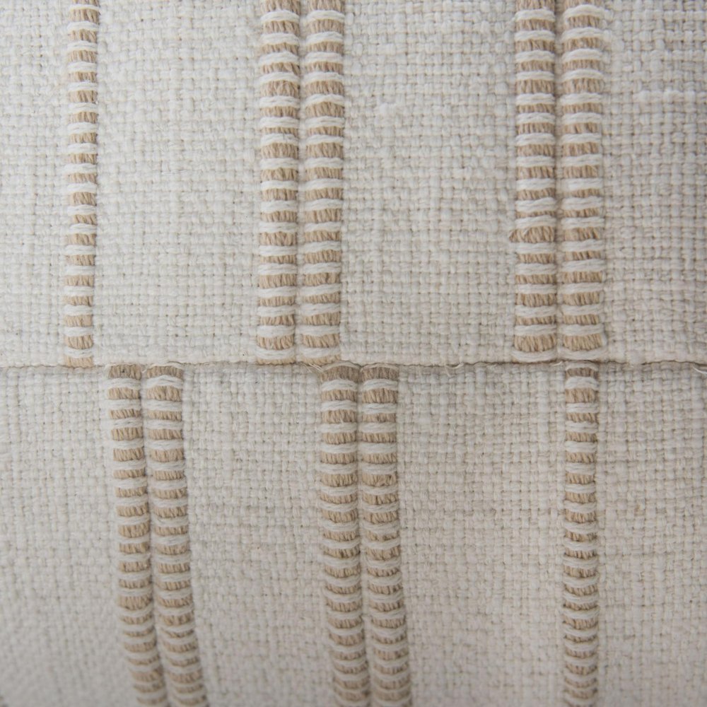 18" Beige and Ivory Cotton Blend Striped Cube Pouf Ottoman HomeRoots