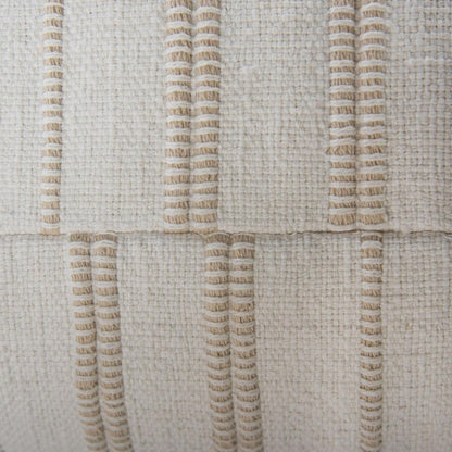 18" Beige and Ivory Cotton Blend Striped Cube Pouf Ottoman HomeRoots