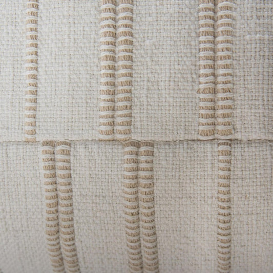18" Beige and Ivory Cotton Blend Striped Cube Pouf Ottoman