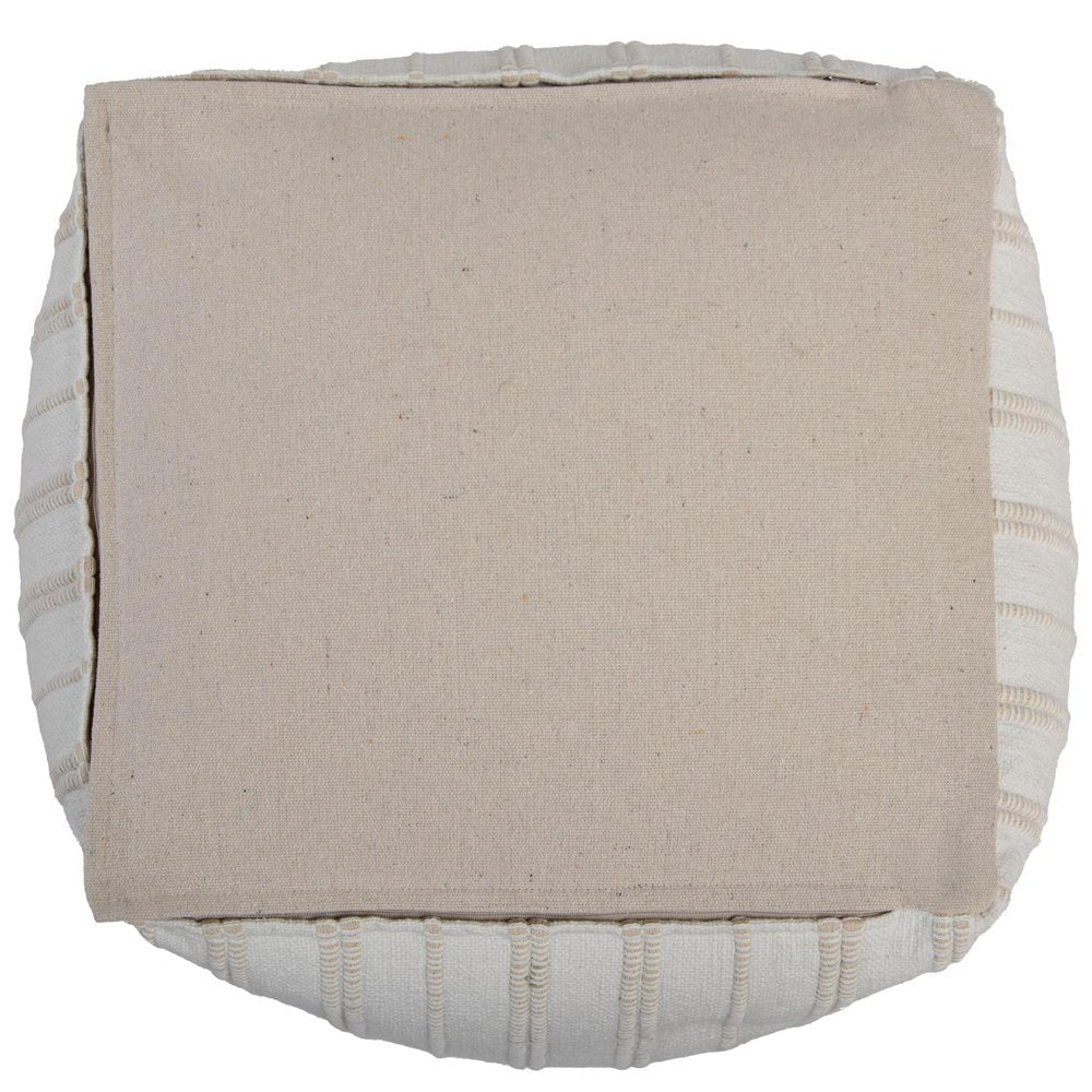 18" Beige and Ivory Cotton Blend Striped Cube Pouf Ottoman HomeRoots