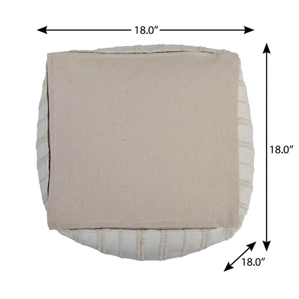 18" Beige and Ivory Cotton Blend Striped Cube Pouf Ottoman — view 7