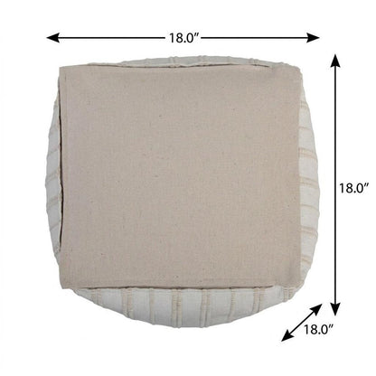 18" Beige and Ivory Cotton Blend Striped Cube Pouf Ottoman HomeRoots