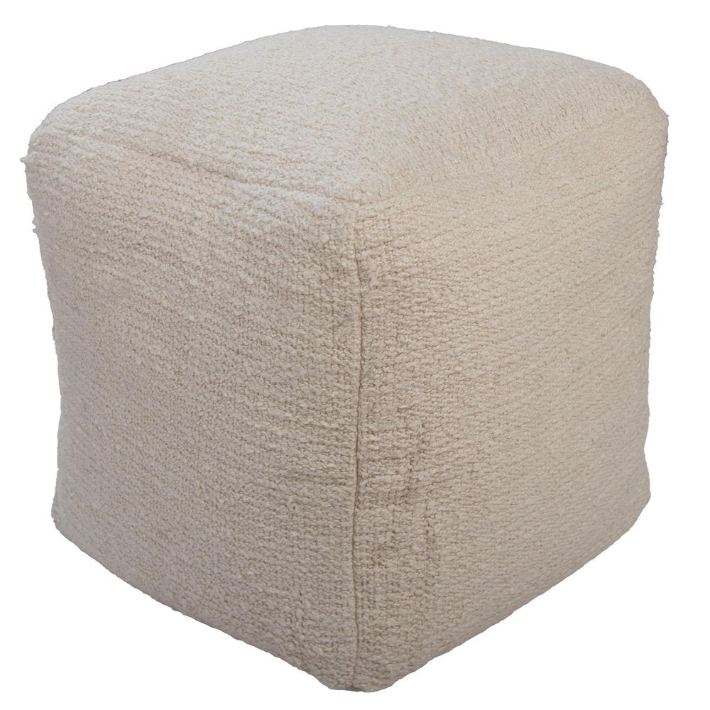 18" Beige and Natural Cotton Blend Cube Pouf Ottoman HomeRoots