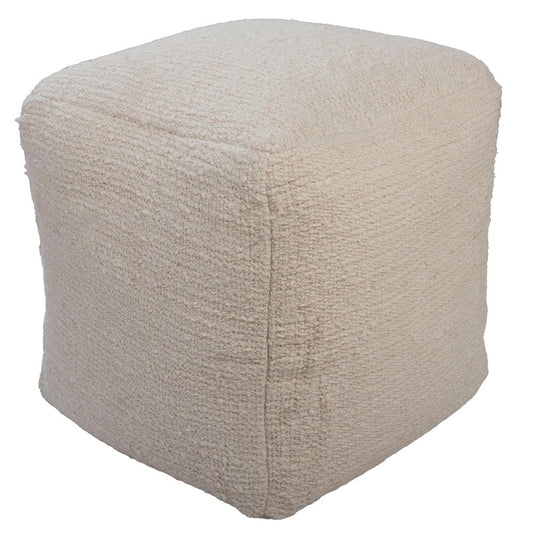 18" Beige and Natural Cotton Blend Cube Pouf Ottoman