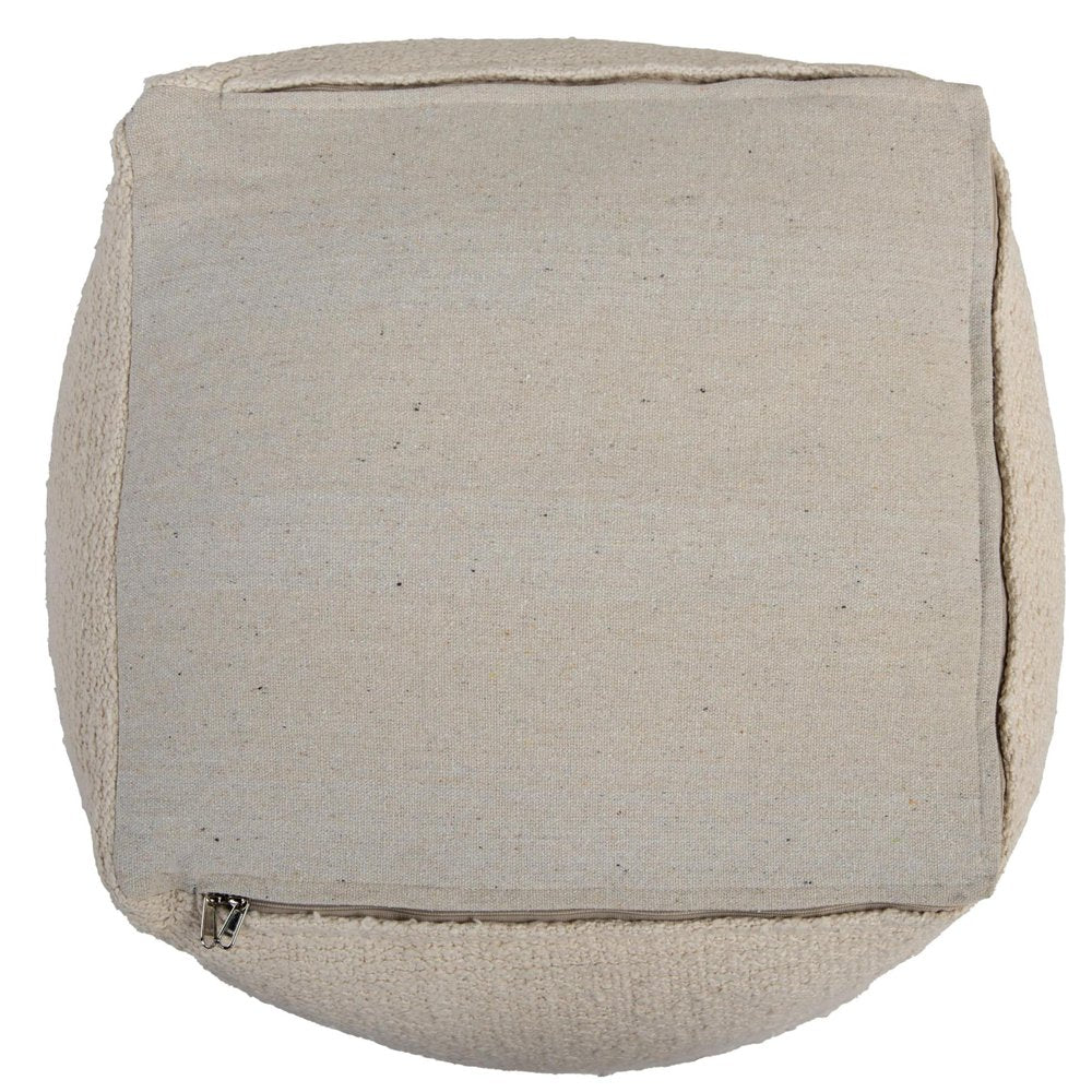 18" Beige and Natural Cotton Blend Cube Pouf Ottoman — view 2