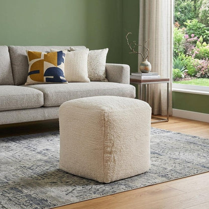 18" Beige and Natural Cotton Blend Cube Pouf Ottoman HomeRoots