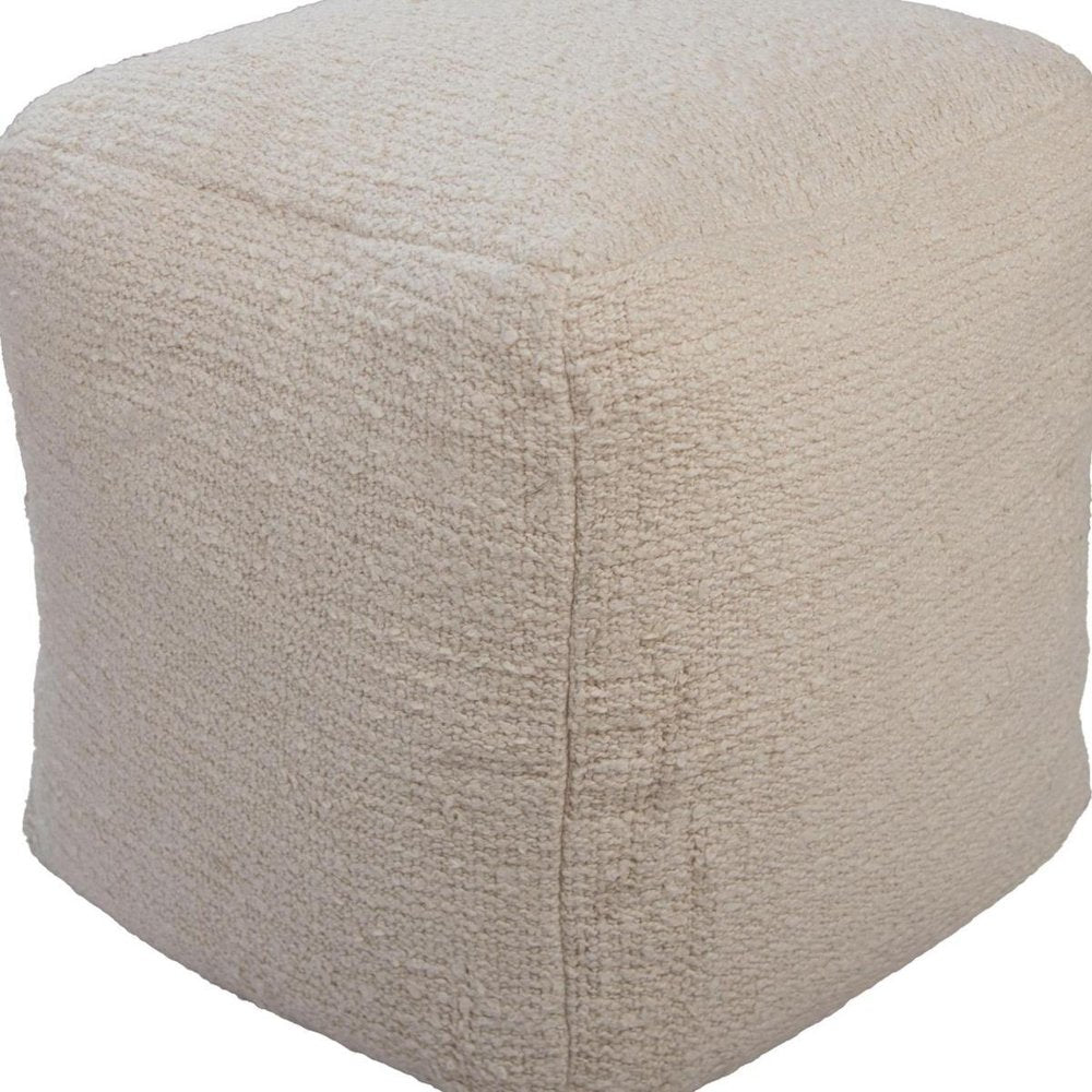 18" Beige and Natural Cotton Blend Cube Pouf Ottoman HomeRoots