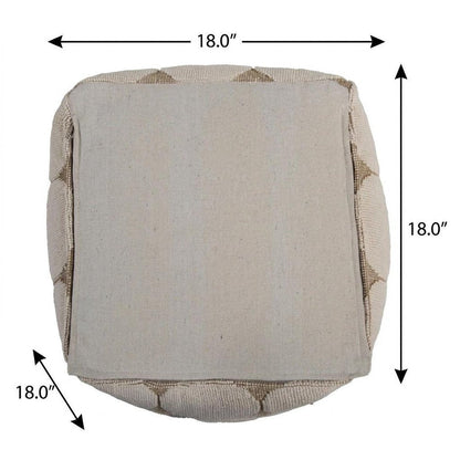 18" Beige Khaki and Natural Cotton Blend Geometric Cube Pouf Ottoman HomeRoots